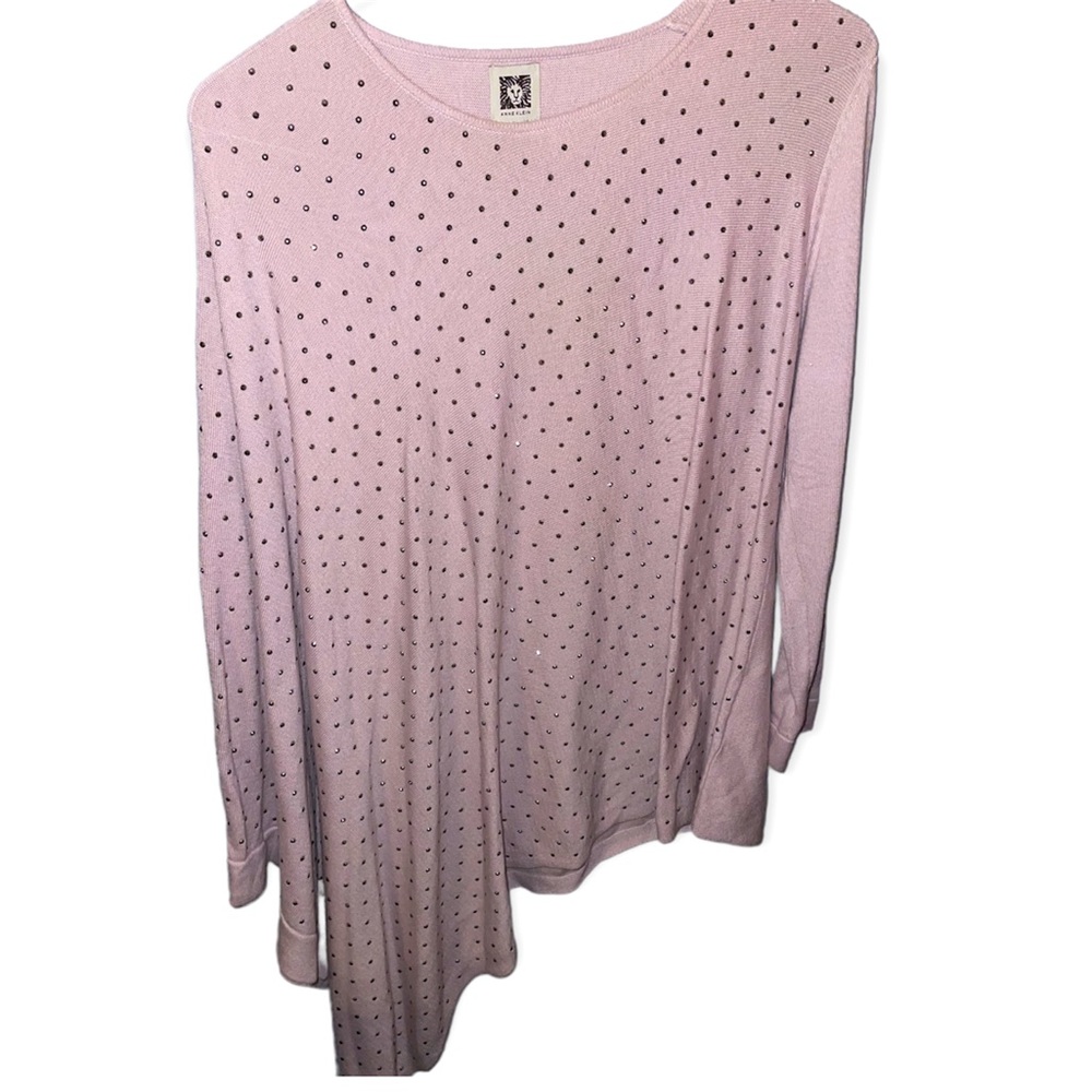 Ann Klein - Womens Long sleeve pretty slanted shirt w/ silver stud polkas | XL